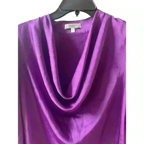 MILLY Nancy Asymmetrical Top Satin Cowl Neck Purple Blouse Top Size Small - Picture 8 of 13